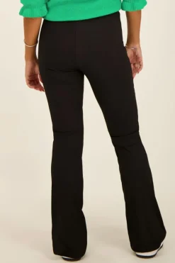 Zwarte Flared Broek Met Rib Structuur
