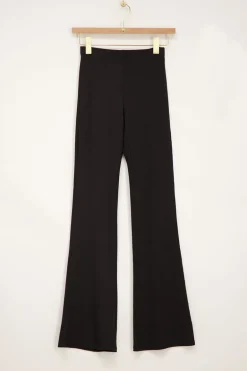 Zwarte Flared Broek Met Rib Structuur