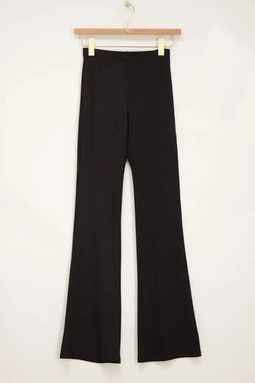 Zwarte Flared Broek Met Rib Structuur