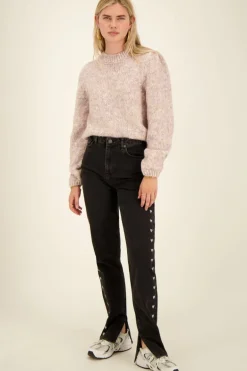 Zwarte Jeans Met Split & Hartjes Embroidery