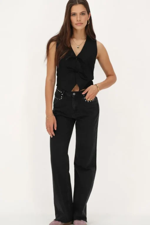 Zwarte Jeans Met Wijde Pijpen & Studs