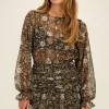 Zwarte Jurk Met Bloemenprint En Chiffon Lurex