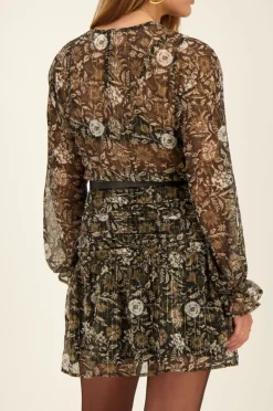 Zwarte Jurk Met Bloemenprint En Chiffon Lurex
