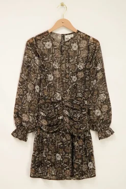 Zwarte Jurk Met Bloemenprint En Chiffon Lurex