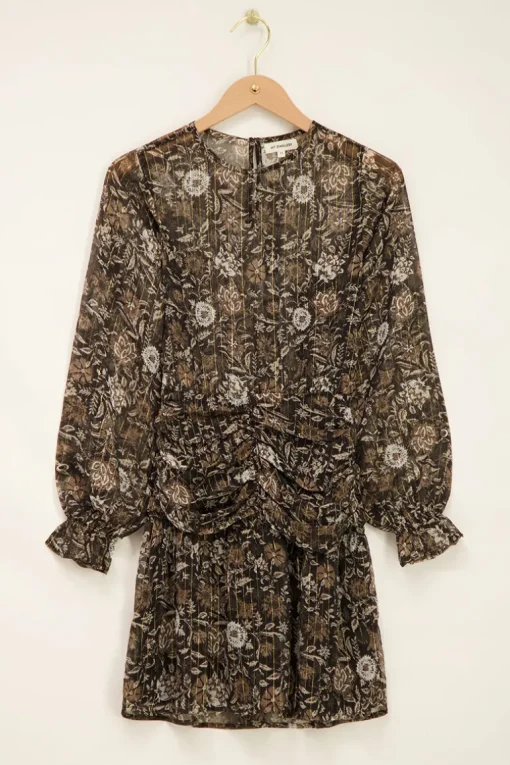 Zwarte Jurk Met Bloemenprint En Chiffon Lurex