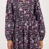 Zwarte Jurk Met Lila En Roze Bloemenprint