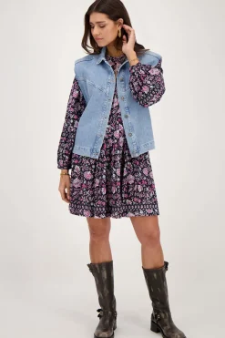 Zwarte Jurk Met Lila En Roze Bloemenprint