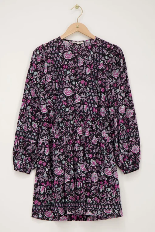 Zwarte Jurk Met Lila En Roze Bloemenprint