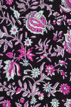Zwarte Jurk Met Lila En Roze Bloemenprint