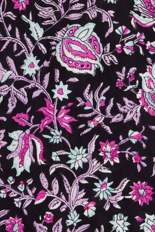 Zwarte Jurk Met Lila En Roze Bloemenprint