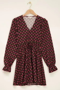 Zwarte Jurk Met Roze Ornament Print