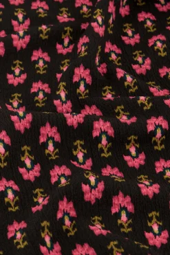 Zwarte Jurk Met Roze Ornament Print