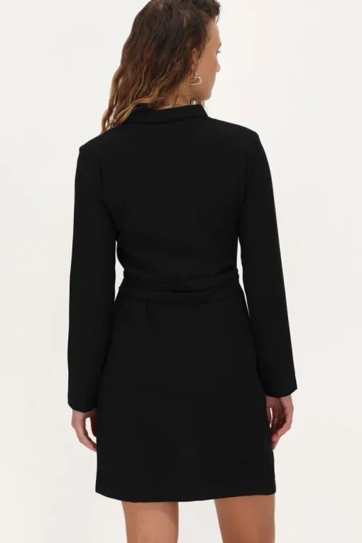 Zwarte Lange Mouwen Blazer Jurk