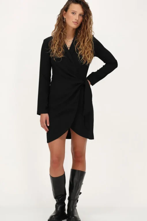 Zwarte Lange Mouwen Blazer Jurk
