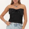 Zwarte Lurex Bandeau Top Met Strik