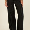 Zwarte Metallic Broek Wide Leg