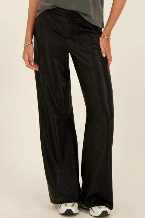 Zwarte Metallic Broek Wide Leg