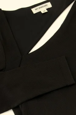 Zwarte Metallic Rib Top Cut-out