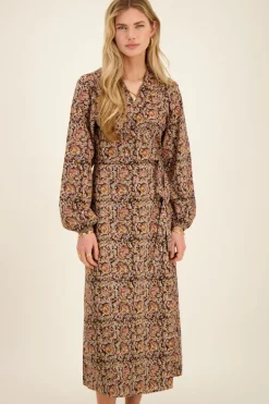 Zwarte Midi Jurk Met Bloemenprint