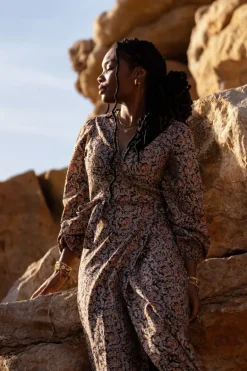 Zwarte Midi Jurk Met Bloemenprint