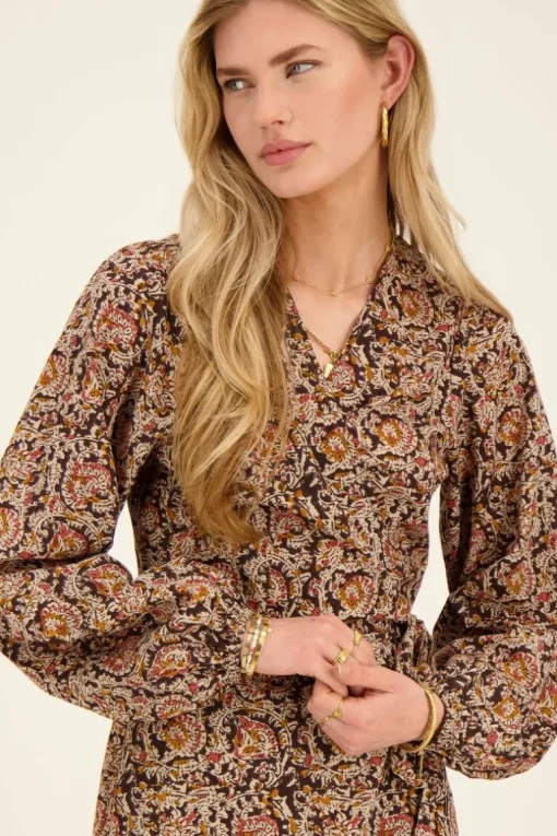 Zwarte Midi Jurk Met Bloemenprint