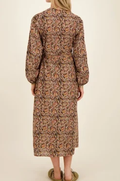 Zwarte Midi Jurk Met Bloemenprint