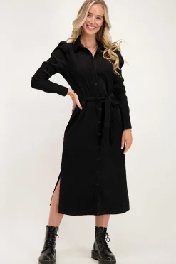 Zwarte Midi Jurk Met Ribstructuur