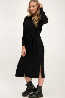 Zwarte Midi Jurk Met Ribstructuur