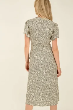 Zwarte Midi Jurk Met Witte Print