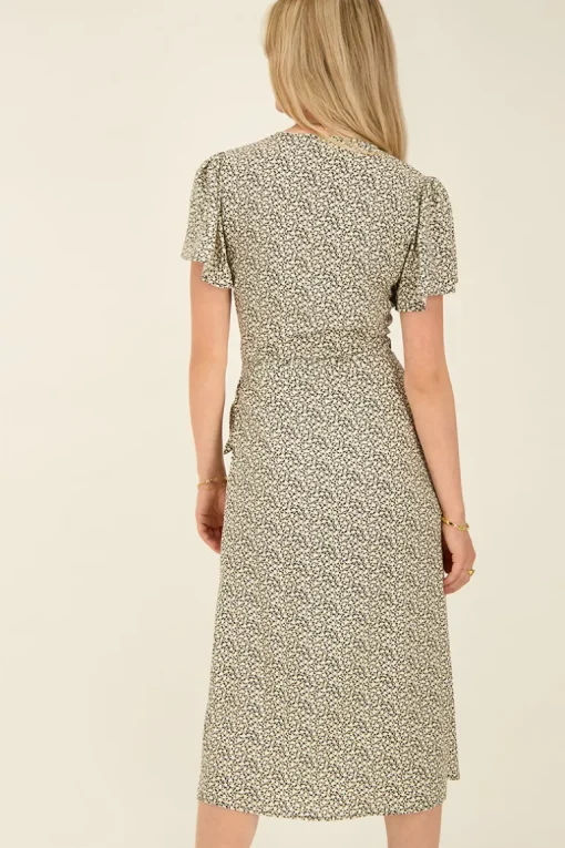 Zwarte Midi Jurk Met Witte Print