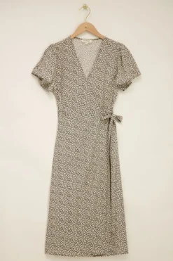 Zwarte Midi Jurk Met Witte Print