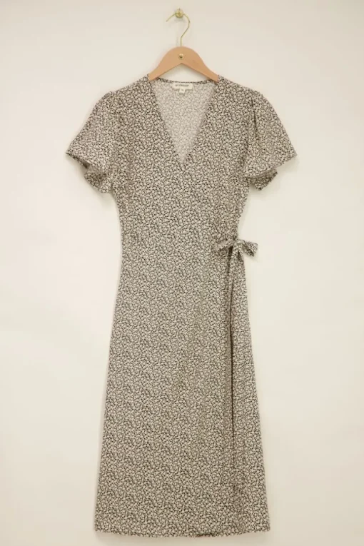 Zwarte Midi Jurk Met Witte Print