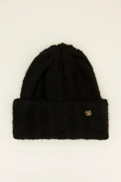 Zwarte Muts Met Brede Kabels