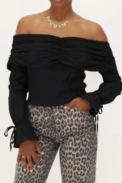 Zwarte Off-shoulder Top Met Structuur