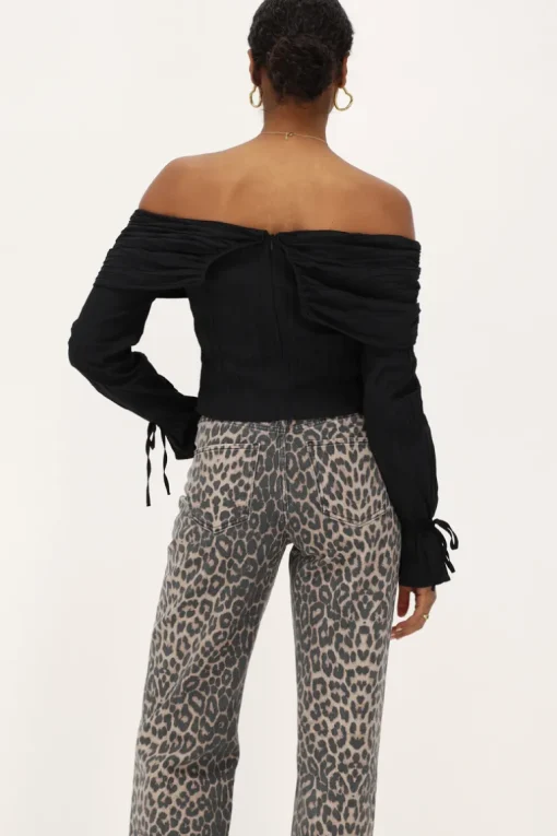 Zwarte Off-shoulder Top Met Structuur