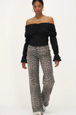 Zwarte Off-shoulder Top Met Structuur