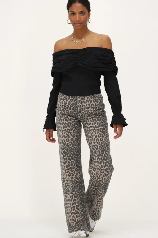 Zwarte Off-shoulder Top Met Structuur