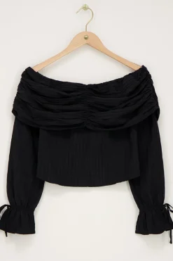 Zwarte Off-shoulder Top Met Structuur