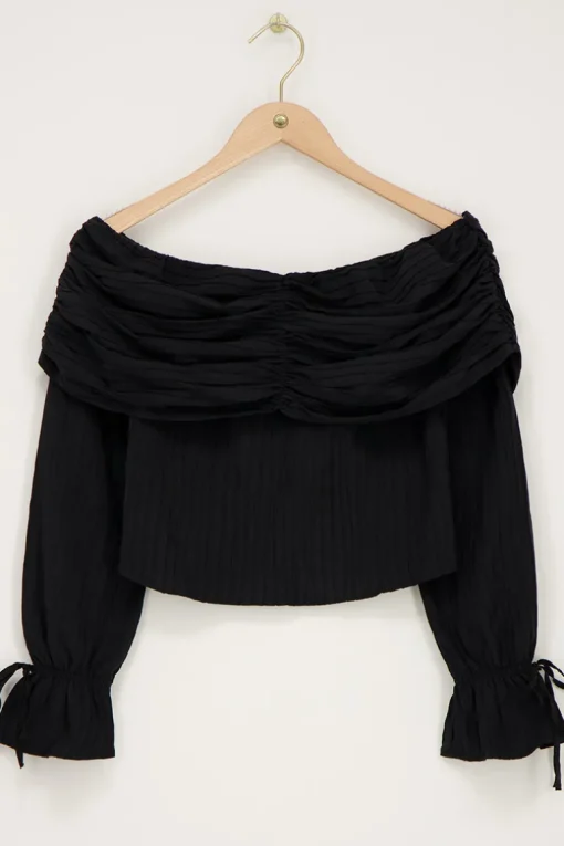 Zwarte Off-shoulder Top Met Structuur