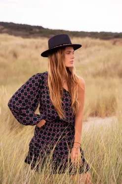 Zwarte One Shoulder Top Met Roze Print