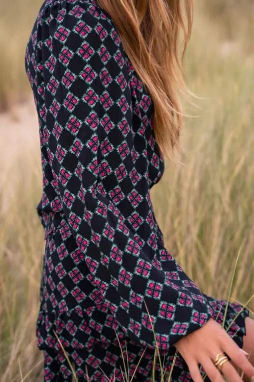 Zwarte One Shoulder Top Met Roze Print