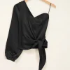 Zwarte One-shoulder Corset Top Satijn