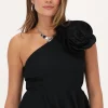 Zwarte One-shoulder Top Met Grote Bloem