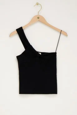 Zwarte One-shoulder Top Met Gedraaid Effect