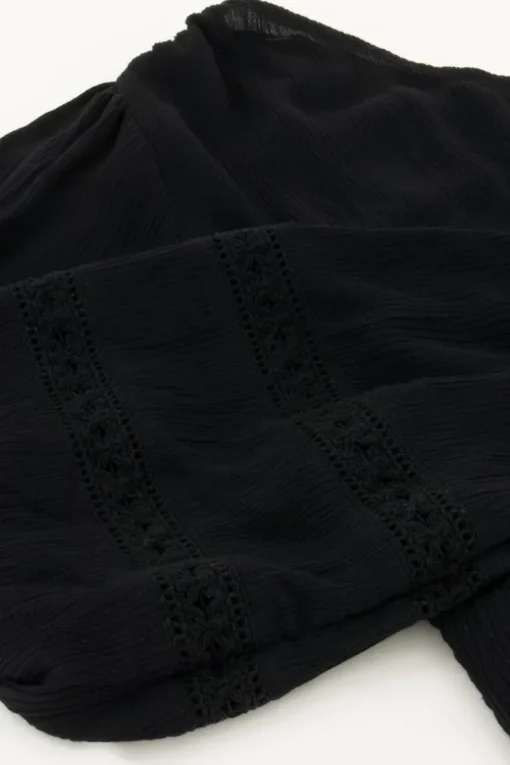 Zwarte One-shoulder Top Met Smock En Tapes