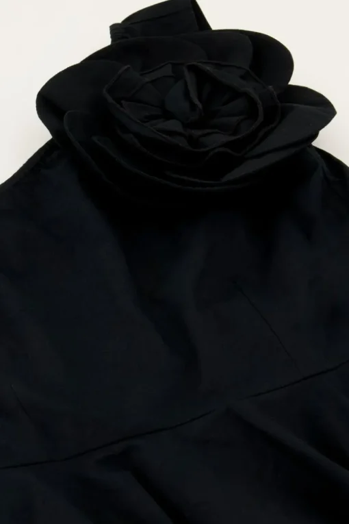 Zwarte One-shoulder Top Met Grote Bloem