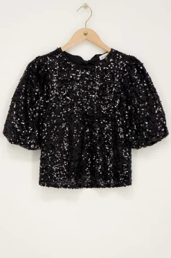 Zwarte Pailletten Top Met Strikjes