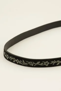 Zwarte Riem Met Embroidery En Zilveren Gesp