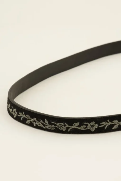Zwarte Riem Met Embroidery En Zilveren Gesp