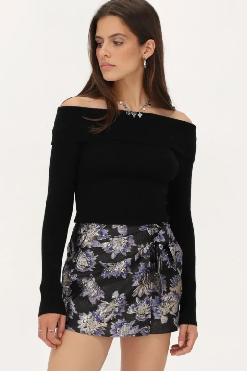Zwarte Skort Met Paarse Jacquard